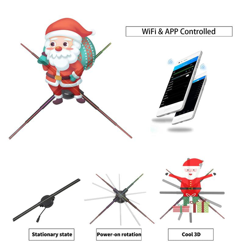 3D Hologram Projection Light, 3D Hologram Display Fan Two Blades 42Cm User-Friendly Plug and Play Holographic Advertising Show LED Lights, Easy Wall Mount Decorations for Holiday & Parties Valentine Gift Black Audio