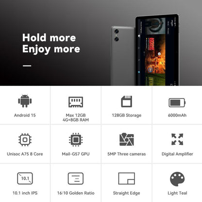 Android 15 10.1-Inch Tablet.128 GB ROM and 12GB RAM (1TB Expand).Unisoc A75 8 Core Cpu.1280X800 IPS .BT 5.0, Wifi . Face Unlocked.Widevine L1.Tablet with Keyboard.Stand.Case, Mouse, Stylus.Otg and Protector,April Restock Campaign,For Mother'S Day