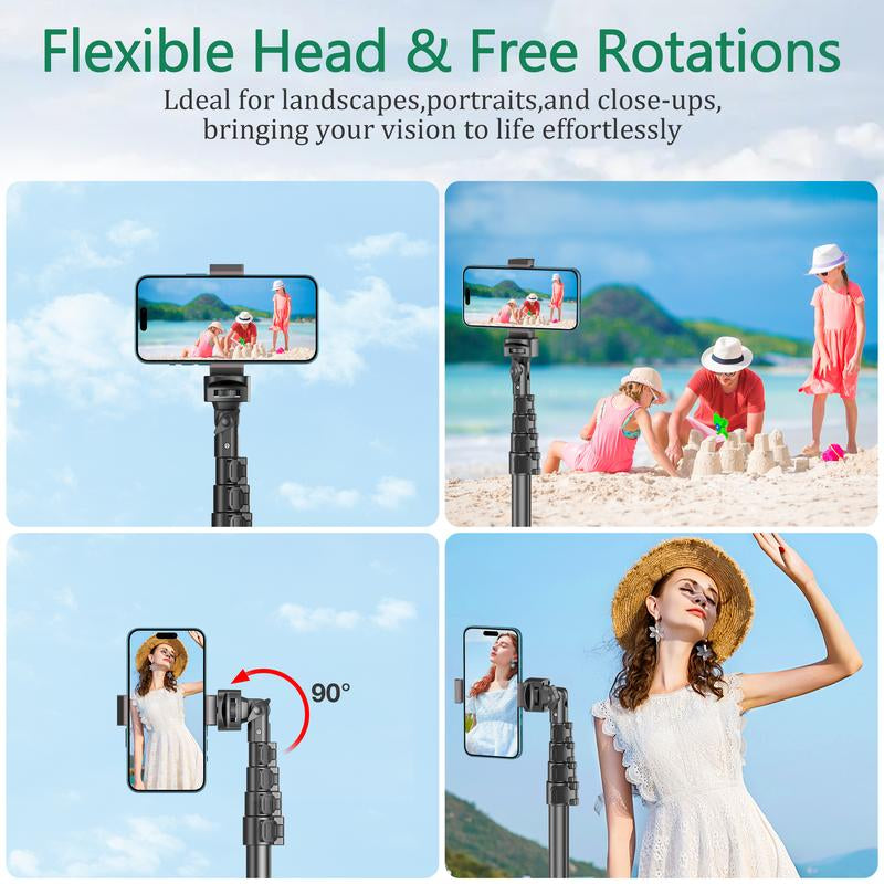 All-In-One 62" Portable Selfie Stick Tripod with Bluetooth Remote, Universal 360° Phone Holder for Iphone, Samsung, Gopro & Cameras - Perfect for Vloggers, Travel & Group Shots