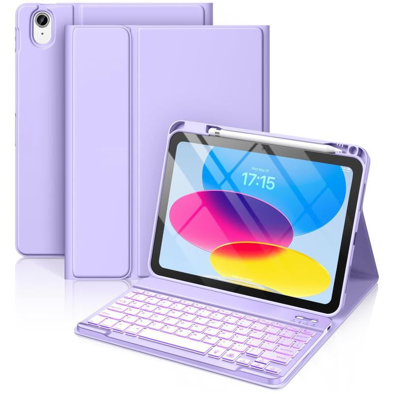 Ipad 10Th Generation Case with Keyboard - Wireless Detachable Folio Keyboard Cover with Pencil Holder, Tablet Case, Protection Case Computer Magnetic
