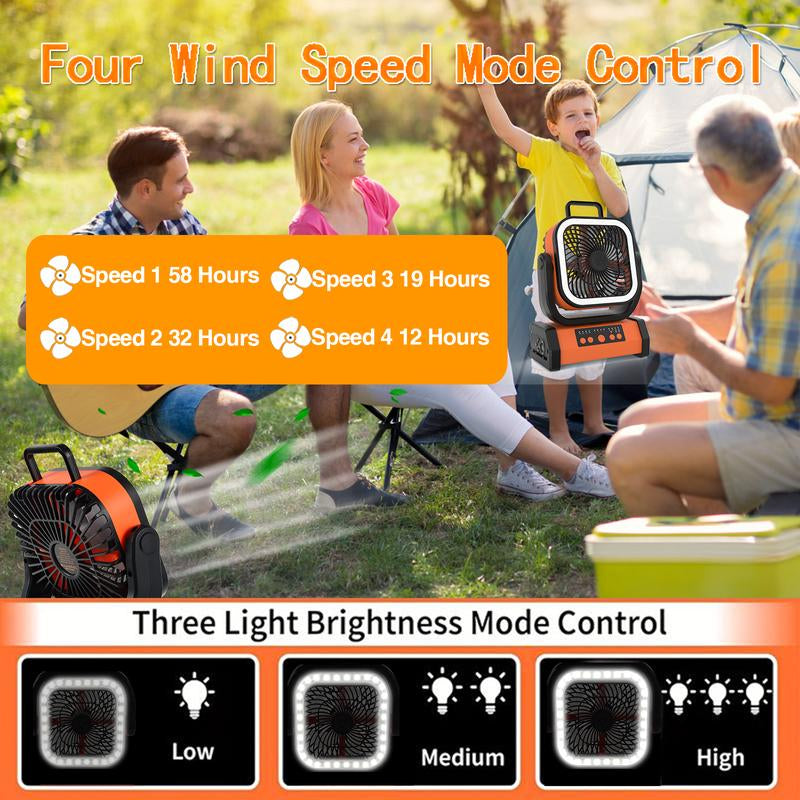 30,000Mah Rechargeable Camping Fan with LED Light, Portable Multi-Functional Fan, 4-Speed Wind Speed Adjustment, Remote Control, 270° Wind Direction Adjustment, Suitable for Indoor, Outdoor, Tent, Travel, Etc.