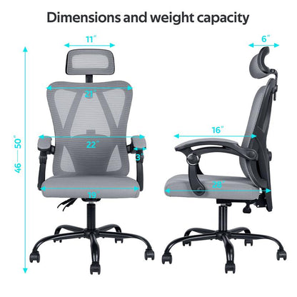 Ergonomic Office Chair,Adjustable,Adjustable Headrest with Linked Armrests, Lumbar Support and Swivel Tilt Function Grey Ergonomic Office Furniture Black Stable