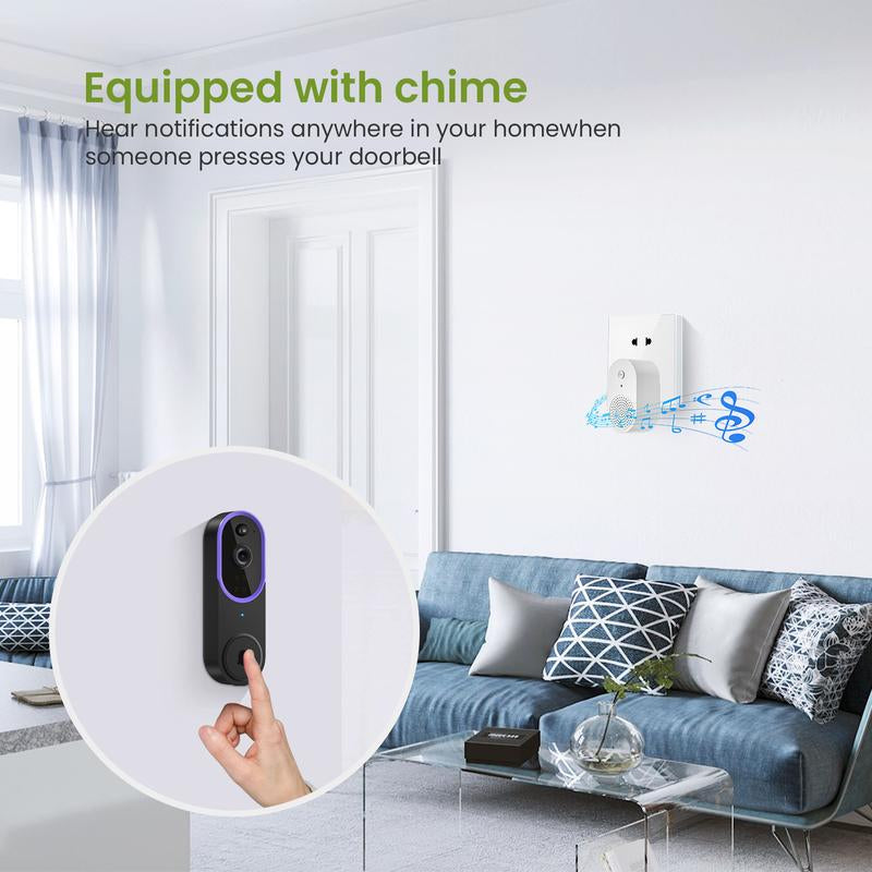 Wireless Video Doorbell Camera, Smart Security Doorbell Camera, 1080P, AI Human Detection , Night Vision, Instant Alert, Two Way Audio, 2.4G Wifi Only, Simple Installation and Rechargeable Battery, Cloud Storage, Wifi Camera