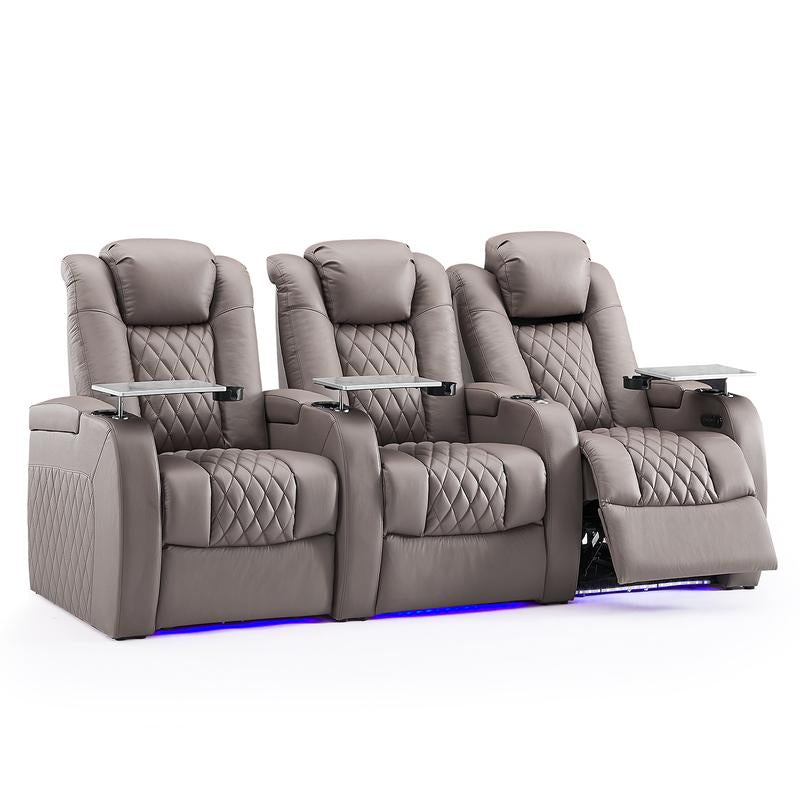 Weilianda Home Theater Seating Luxury Series Top Grain Nappa Leather Recliner Chair Dual Power Movie Gaming Sofa Electric Headrest with Tray Table Type-C USB Charge Cup Holders