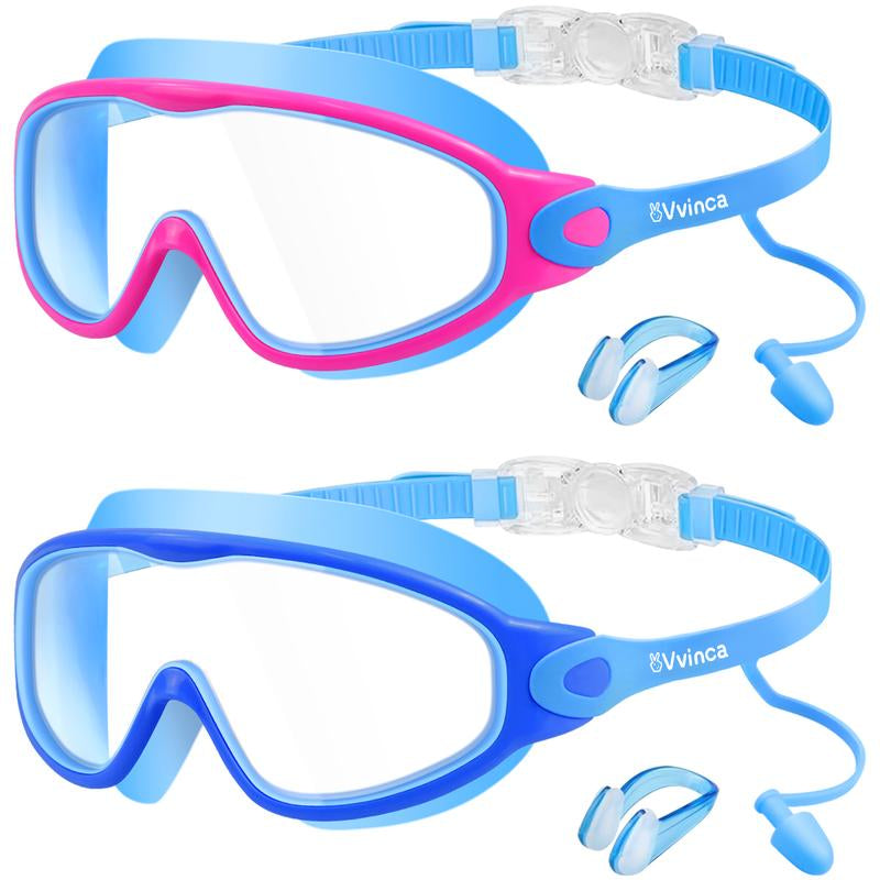 [Outdoorfun]Vvinca Pool Accessories-Swim Goggles, Kids Goggles with Earplugs& Nose Clip Wide View Anti-Fog/Uv Swimming Goggles for Age 3-14 Boys Girls