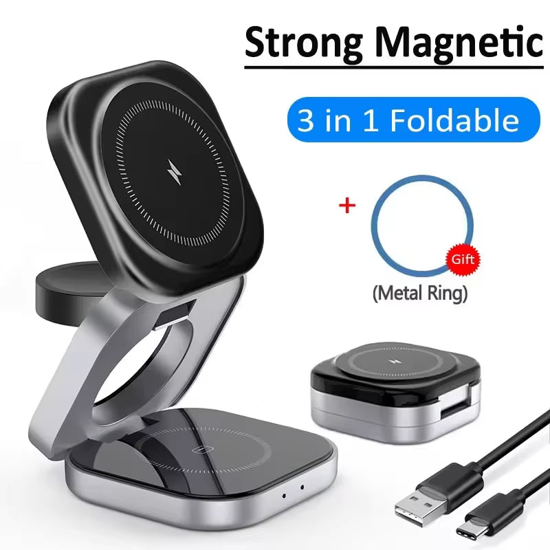 3 in 1 Magnetic Wireless Charger Stand Pad Magnet Fast Charging Station for Magsafe Iphone 12-16 Samsung Galaxy Watch Iwatch 1-9