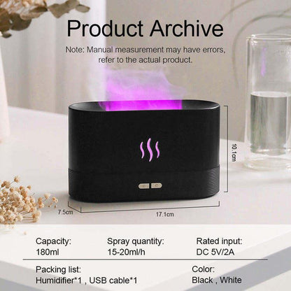 Flame Humidifier 180Ml Cool Mist Maker Fire Diffuser with Auto-Off Protection，Usb Powered, 7 Flame Colors, Noiseless Design for Household Use