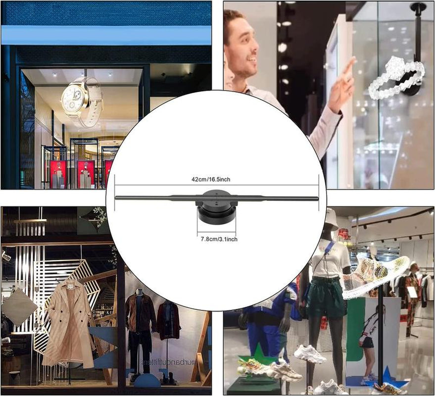 3D Hologram Projection Light, 3D Hologram Display Fan Two Blades 42Cm User-Friendly Plug and Play Holographic Advertising Show LED Lights, Easy Wall Mount Decorations for Holiday & Parties Valentine Gift Black Audio
