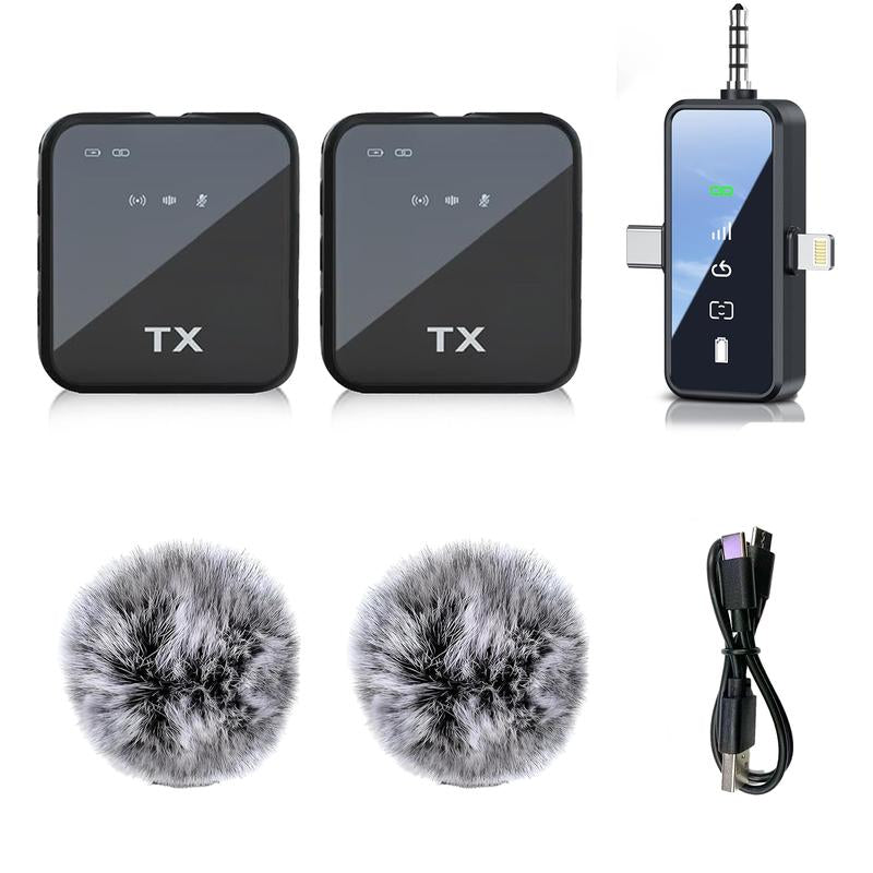 PQRQP 2-Pack Wireless Lavalier Microphone,For Iphone/Android/Camera, 328Ft Transmission, 18H Battery Life, Mini Microphone for Record Interview, Vlogs, Youtube