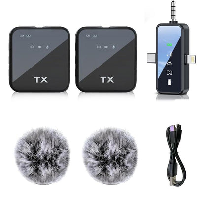 PQRQP 2-Pack Wireless Lavalier Microphone,For Iphone/Android/Camera, 328Ft Transmission, 18H Battery Life, Mini Microphone for Record Interview, Vlogs, Youtube