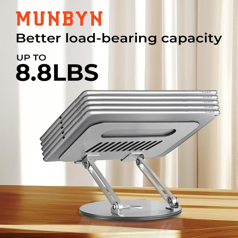 【MUNBYN 360° Rotating Laptop Stand】Adjustable Foldable Aluminum Laptop Stand, 2-In-1 Multifunctional Laptop Stand Hub for Gaming Laptop & Mobile Stand,Gray