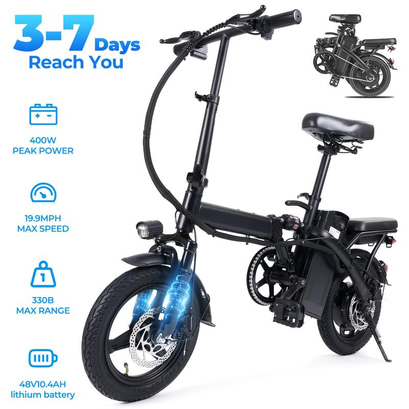 Terrosor Ebikes for Adults, 400W Motor 22MPH Max Speed, 14” Tire, 48V 15AH Removable Battery for Electric Bike, Multi-Shock Absorption, City Commuter, Foldable Adult Electric Bicycles Bici Urbana Rechargeable Motorcycle