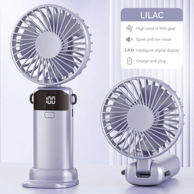 Handheld Fan,Portable Fan,1500Mah Rechargeable Personal Fan, 180° Foldable Mini Desk Fan with 5 Wind Speed, LCD Digital Remaining Battery Display, Lanyard as Neck Fan, Quiet, Pocket Size for Indoor Outdoor,Can Add Aromatherapy Perfume , with Phone Holder