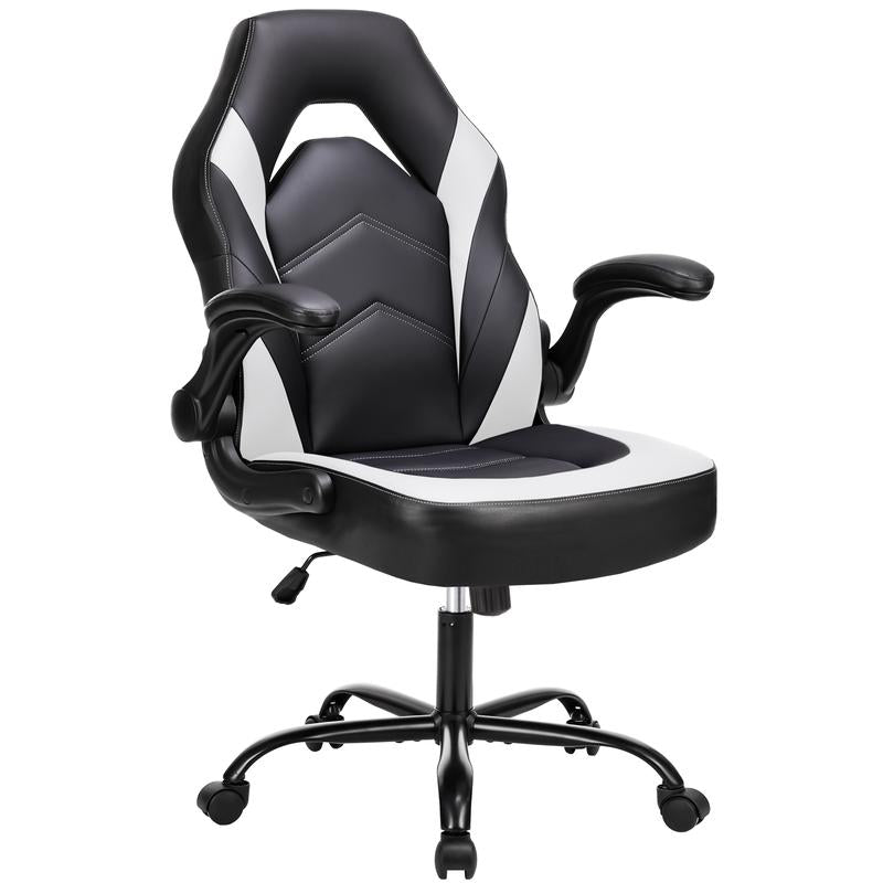 【Deal】Ergonomic Gaming Computer Chair with Footrest, PU Leather Recliner with Headrest, Fixed up Armrest, Height Adjustable with 360° Swivel
