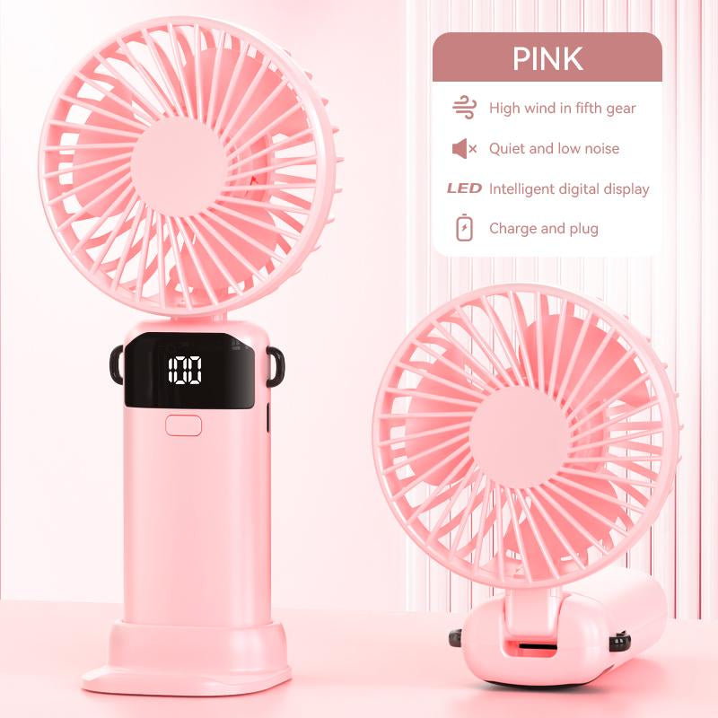 Handheld Fan,Portable Fan,1500Mah Rechargeable Personal Fan, 180° Foldable Mini Desk Fan with 5 Wind Speed, LCD Digital Remaining Battery Display, Lanyard as Neck Fan, Quiet, Pocket Size for Indoor Outdoor,Can Add Aromatherapy Perfume , with Phone Holder
