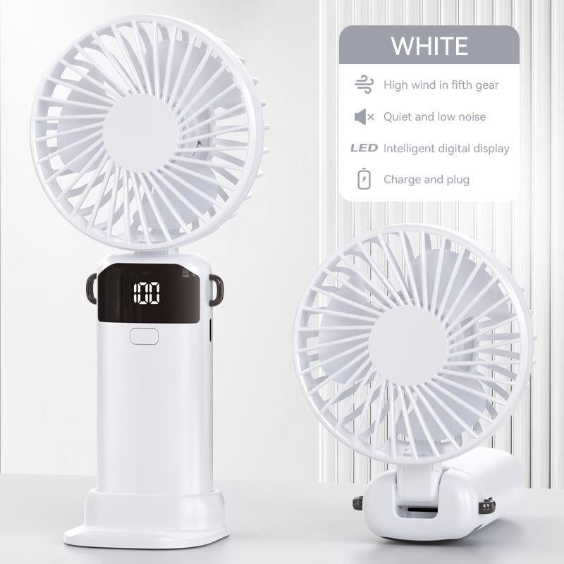Handheld Fan,Portable Fan,1500Mah Rechargeable Personal Fan, 180° Foldable Mini Desk Fan with 5 Wind Speed, LCD Digital Remaining Battery Display, Lanyard as Neck Fan, Quiet, Pocket Size for Indoor Outdoor,Can Add Aromatherapy Perfume , with Phone Holder