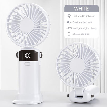 Handheld Fan,Portable Fan,1500Mah Rechargeable Personal Fan, 180° Foldable Mini Desk Fan with 5 Wind Speed, LCD Digital Remaining Battery Display, Lanyard as Neck Fan, Quiet, Pocket Size for Indoor Outdoor,Can Add Aromatherapy Perfume , with Phone Holder