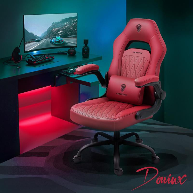 Dowinx Gaming Chair - Ergonomic Faux Leather with Breathable Mesh Backrest, Lumbar Support, Adjustable Swivel Task Chair with Head Cushion and Armrests