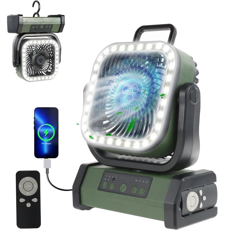 30,000Mah Rechargeable Camping Fan with LED Light, Portable Multi-Functional Fan, 4-Speed Wind Speed Adjustment, Remote Control, 270° Wind Direction Adjustment, Suitable for Indoor, Outdoor, Tent, Travel, Etc.