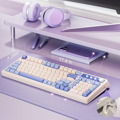 AULA S99 Key Keyboard, Tri-Mode Bluetooth/2.4Ghz/Usb-C Cute Creamy Gaming Keyboard with Number Pad RGB Backlit, Media Knob Custom Mechanical Feel Computer Keyboard for MAC Xbox PC Gamer - Purple