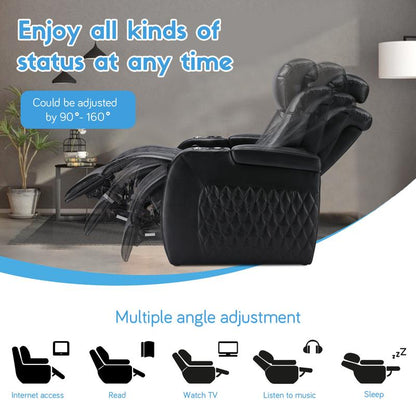 Weilianda Home Theater Seating Luxury Series Top Grain Nappa Leather Recliner Chair Dual Power Movie Gaming Sofa Electric Headrest with Tray Table Type-C USB Charge Cup Holders