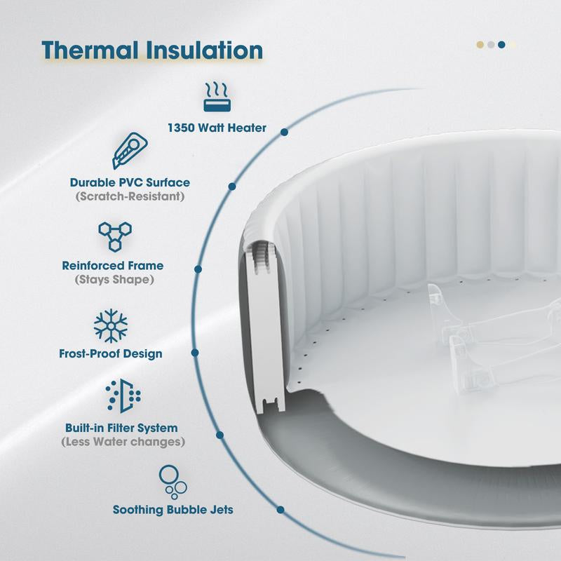 4 to 6 Person Inflatable Hot Tub,Inflatable Square Spa Portable Outdoor Hottub,130 Soothing Bubble Air Jets,Insulation Cover(Energy-Saving)