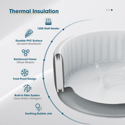 4 to 6 Person Inflatable Hot Tub,Inflatable Square Spa Portable Outdoor Hottub,130 Soothing Bubble Air Jets,Insulation Cover(Energy-Saving)