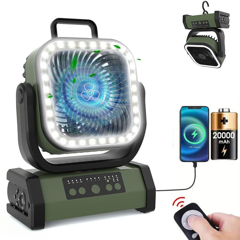 30,000Mah Rechargeable Camping Fan with LED Light, Portable Multi-Functional Fan, 4-Speed Wind Speed Adjustment, Remote Control, 270° Wind Direction Adjustment, Suitable for Indoor, Outdoor, Tent, Travel, Etc.