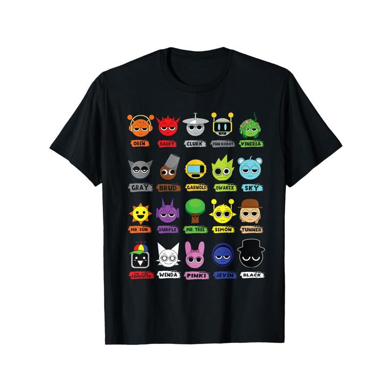 Sprunki Youngsters' Colorful Cartoon Character Cotton T-Shirt - Breathable, Quick-Drying, Short Sleeve Crew Neck,Kids' T-Shirt,Children'S Day Gift