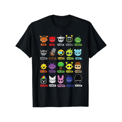 Sprunki Youngsters' Colorful Cartoon Character Cotton T-Shirt - Breathable, Quick-Drying, Short Sleeve Crew Neck,Kids' T-Shirt,Children'S Day Gift