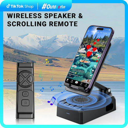 [Father'S Day Gift] PUTARE Wireless Speaker Cellphone Stand with Remote Control for Tiktok Scrolling, Rechargeable Portable Mobile Tablet Stand, Gifts for Family Friends Smartphone Mount,Outdoorfun