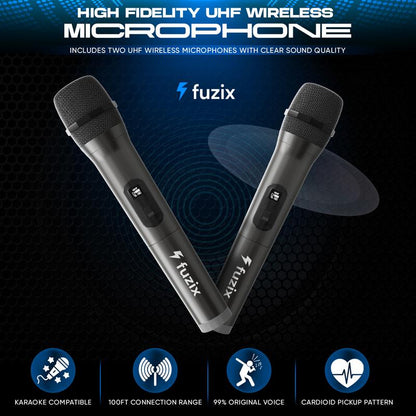 Nova Portable Rechargeable Karaoke Bluetooth Speaker by Fuzix – Dual Wireless Microphones, Dynamic LED Lights, FM Radio, USB, Micro SD with Remote Audio Card Remote Control