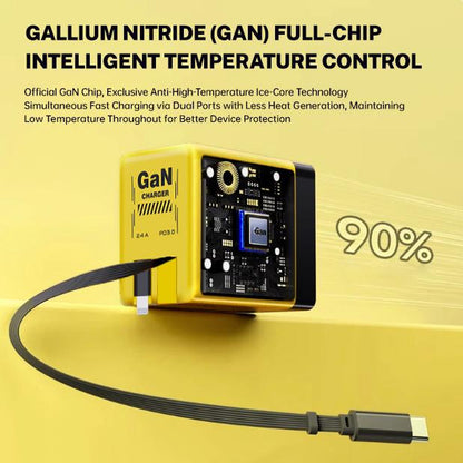 W&O 2-In-1 Gan 120W Fast Charger with Retractable Type-C and Ligtning Cable | Portable Adapter for Iphone 16, Ipad, Macbook, Multi-Device Fast Charging, Folding Charing