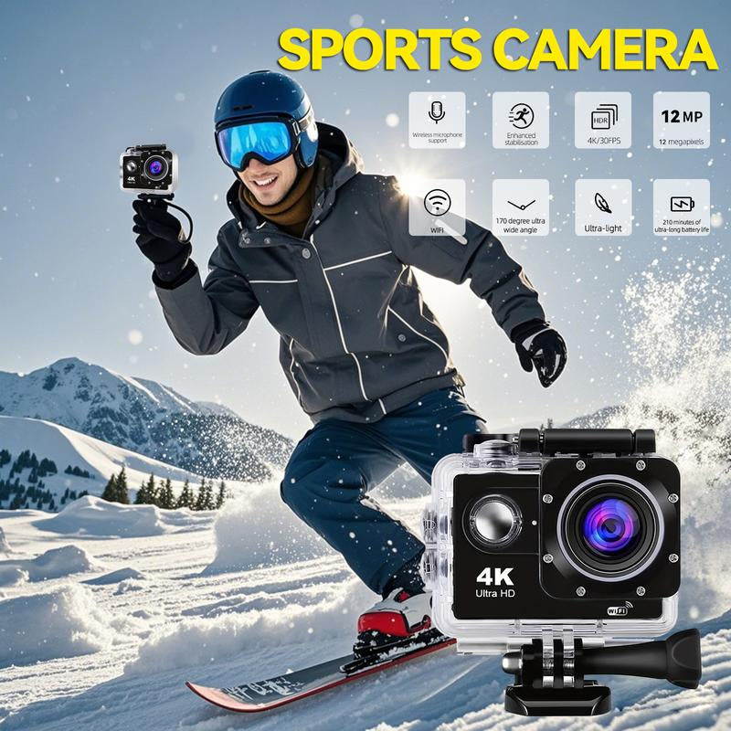Action Camera with 4K 30FPS Ultra HD Video,12Mp Photos, HDR,2.0" Image Sensor, Daily Streaming, HD Camera, Stabilization