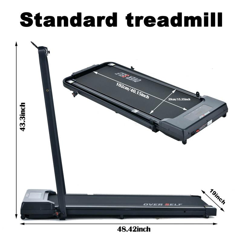 OVER SELF Inclined Folding Incline Treadmill, Walking Mat Treadmill with ,300 Lbs Portable Treadmill with Handle, Safety Lock, Quiet Design for Home and Office Treadmill with LED Display – Smart Fitness Machine Exercise Gym Equipment