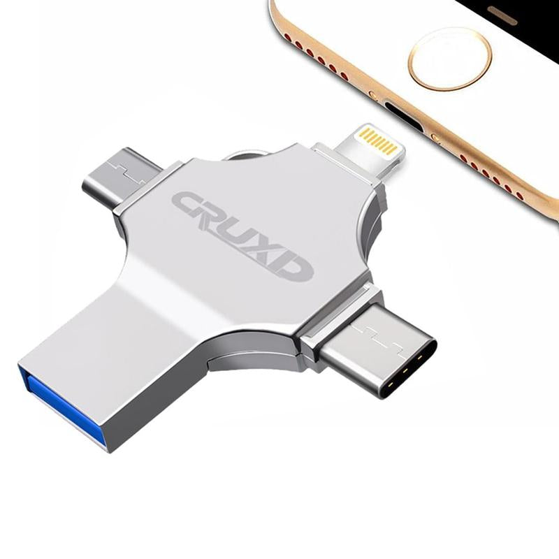 CRUXD 4 in 1 OTG USB Flash Drive Crossshape Memory Photo Stick Portable Mini USB Storage Device External Storage for Iphone/Ipad/Computer/Laptop/Pc/Android External Data Storage