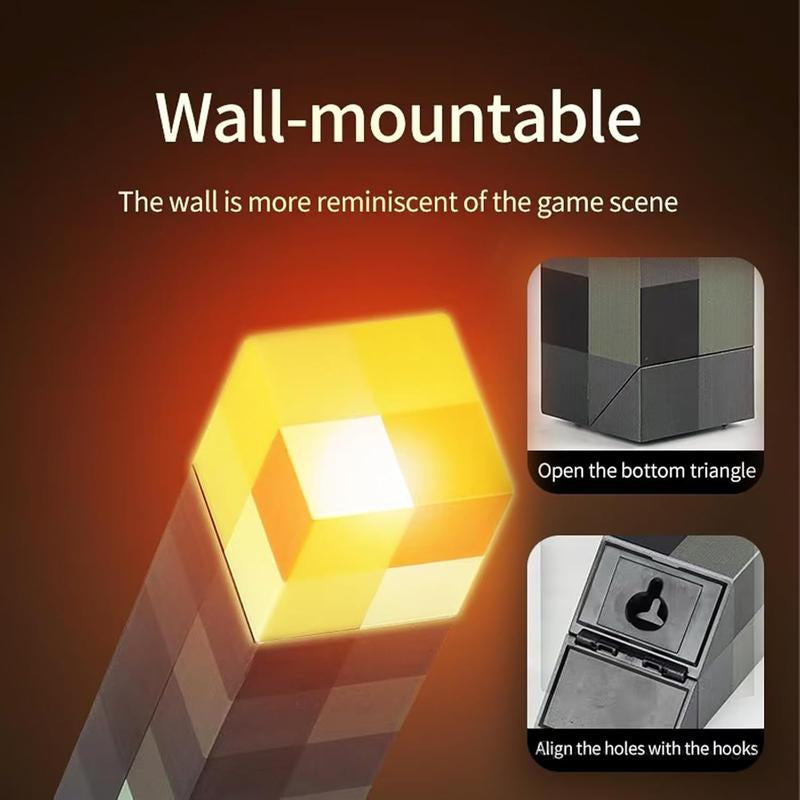 Light-Up Wall Torch -Pixel Brownstone Torch Lamp - USB Pluggable Night Lamp - Hand Held or Wall Mount Lighting