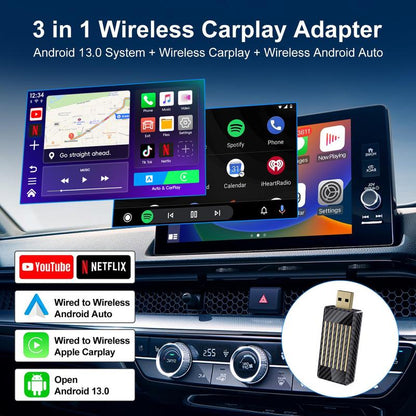 【Yurnlv】Mini Al Box -Streaming Netflix/Youtube/Tiktok/Google Play to Your Car! 3 in 1 Wireless Carplay and Android Auto Adapter Suitable for Factory Wired Carplay Cars