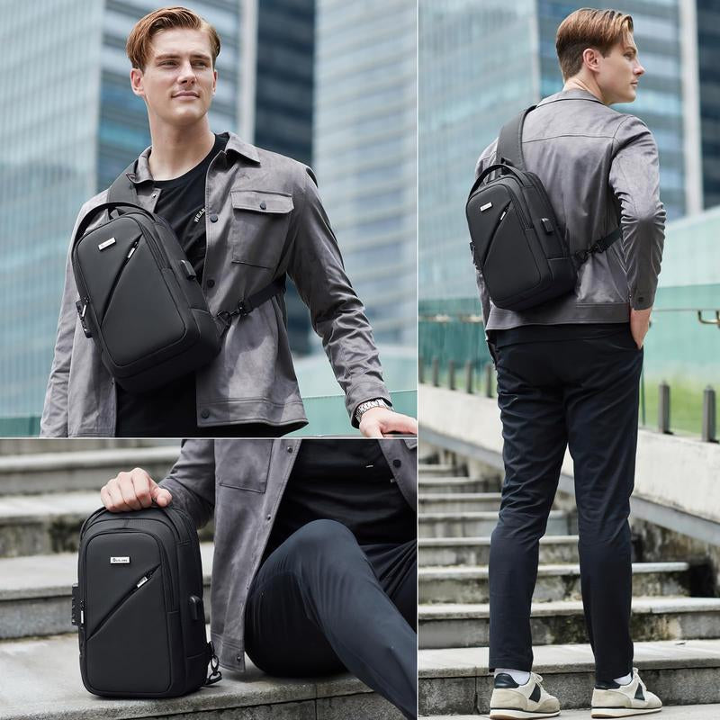 Outdoorfun Hiking Daypack Shoulder Backpack Crossbody Sling Bag for Men, Chest Bags with USB Charger Port for Casual Camping Biking Travel Cycling