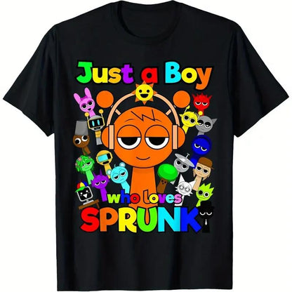Sprunki Youngsters' Colorful Cartoon Character Cotton T-Shirt - Breathable, Quick-Drying, Short Sleeve Crew Neck,Kids' T-Shirt,Children'S Day Gift