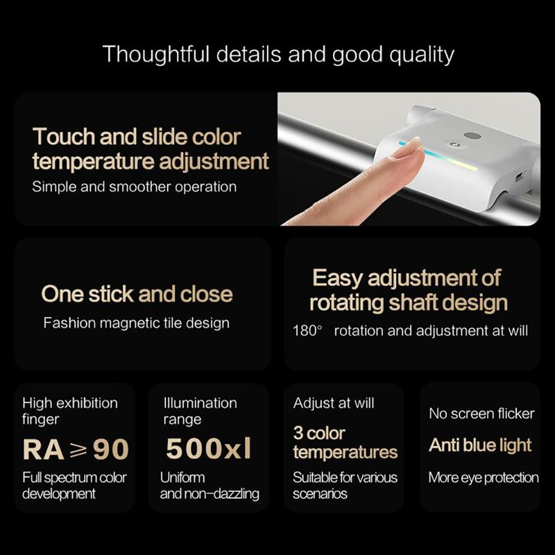 Magnetic Laptop Walkman Lamp, Infrared Sensor Screen Hanging Lamp, Rechargeable Portable Eye Protective Lamp for Laptop Desktop, Lighting