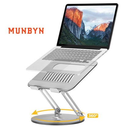 【MUNBYN 360° Rotating Laptop Stand】Adjustable Foldable Aluminum Laptop Stand, 2-In-1 Multifunctional Laptop Stand Hub for Gaming Laptop & Mobile Stand,Gray