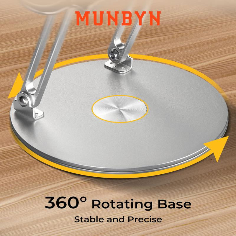 【MUNBYN 360° Rotating Laptop Stand】Adjustable Foldable Aluminum Laptop Stand, 2-In-1 Multifunctional Laptop Stand Hub for Gaming Laptop & Mobile Stand,Gray
