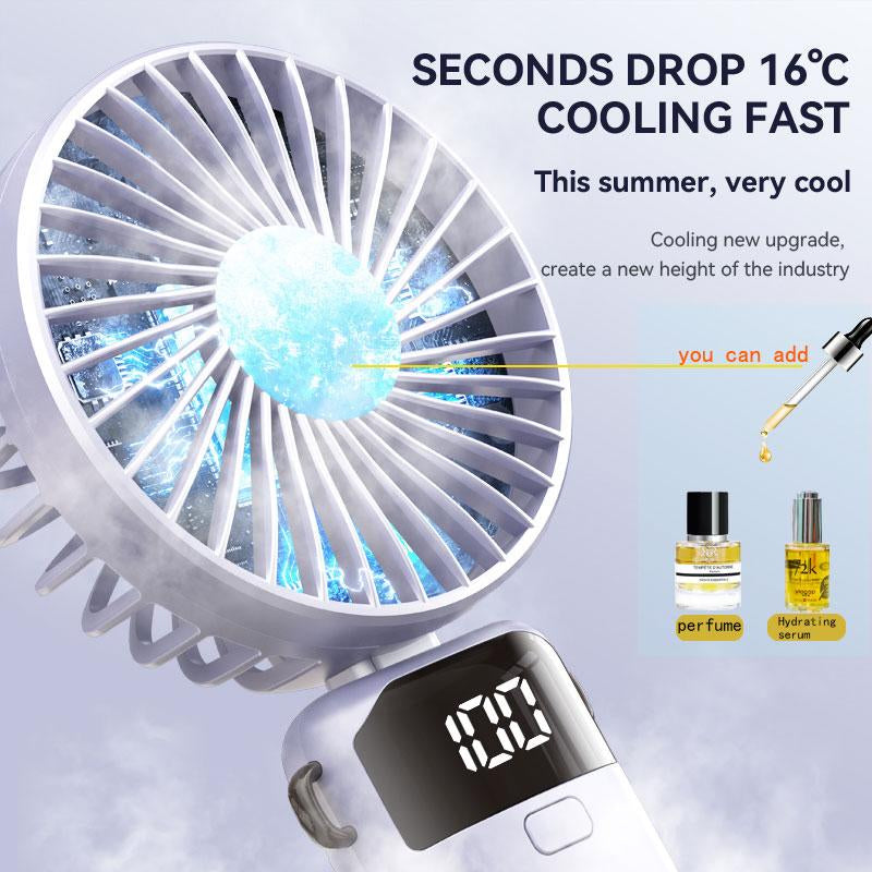 Handheld Fan,Portable Fan,1500Mah Rechargeable Personal Fan, 180° Foldable Mini Desk Fan with 5 Wind Speed, LCD Digital Remaining Battery Display, Lanyard as Neck Fan, Quiet, Pocket Size for Indoor Outdoor,Can Add Aromatherapy Perfume , with Phone Holder