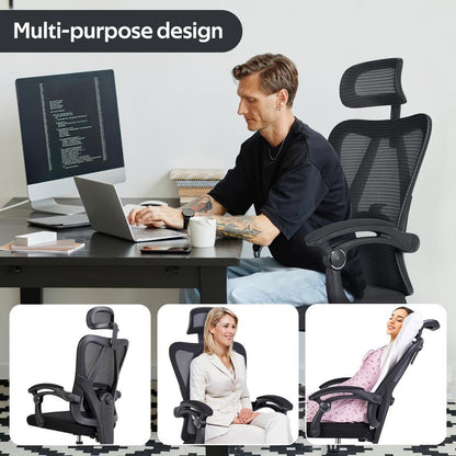 Ergonomic Office Chair,Adjustable,Adjustable Headrest with Linked Armrests, Lumbar Support and Swivel Tilt Function Grey Ergonomic Office Furniture Black Stable