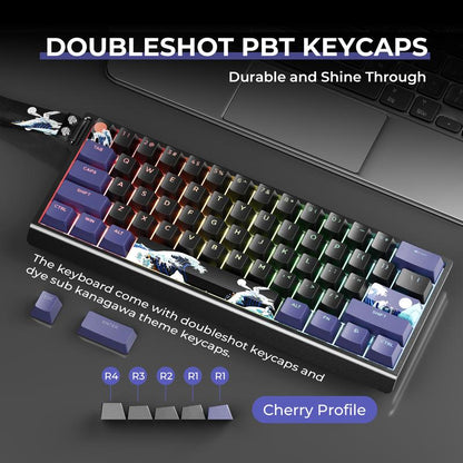 XVX H61 Kanagawa CNC Aluminum 61% Mechanical Keyboard Wired Only Hot Swap Switchs Full RGB with PBT Keycaps