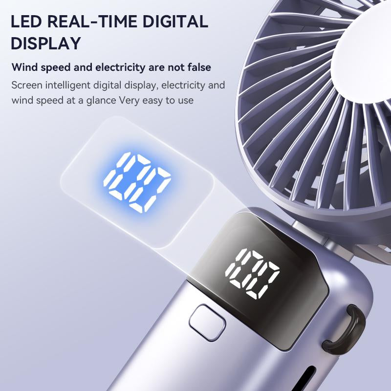 Handheld Fan,Portable Fan,1500Mah Rechargeable Personal Fan, 180° Foldable Mini Desk Fan with 5 Wind Speed, LCD Digital Remaining Battery Display, Lanyard as Neck Fan, Quiet, Pocket Size for Indoor Outdoor,Can Add Aromatherapy Perfume , with Phone Holder