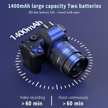 Black 4K Digital Camera with Flip Screen, 10X Optical Zoom, Dual Batteries, 64GB SD Card, Ideal for Vlogging and Travel Photography