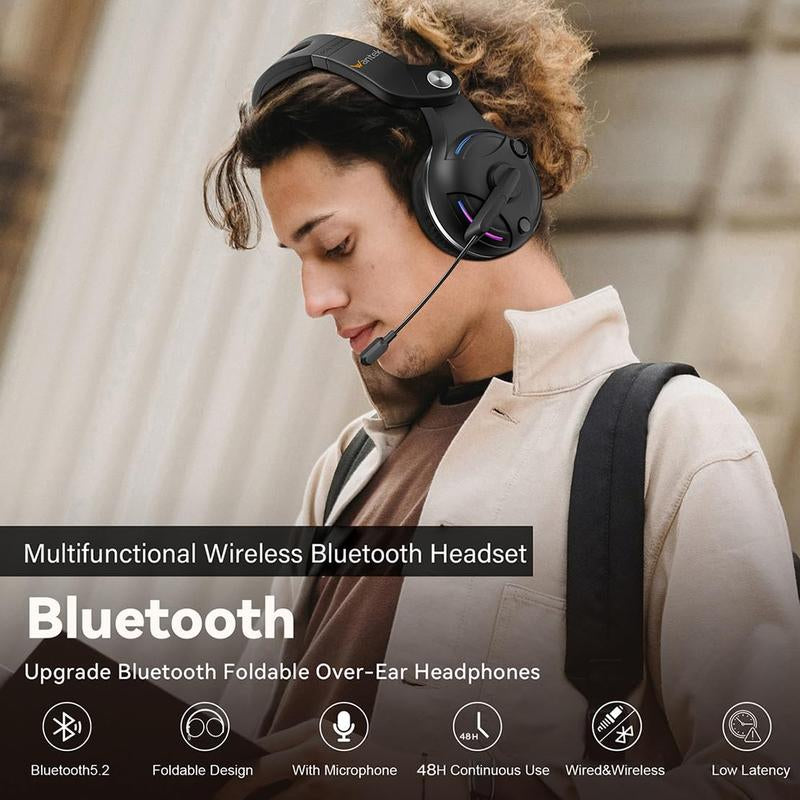 【Live】Wireless Headset with Microphone for PC, Bluetooth Headset with Noise Canceling Microphone & HI-FI Stereo Sound, USB Wireless Headset for Laptop, 48 Hrs Working Time Zihni Cheadphones Audio Electronic Headphones Gaming Earbuds