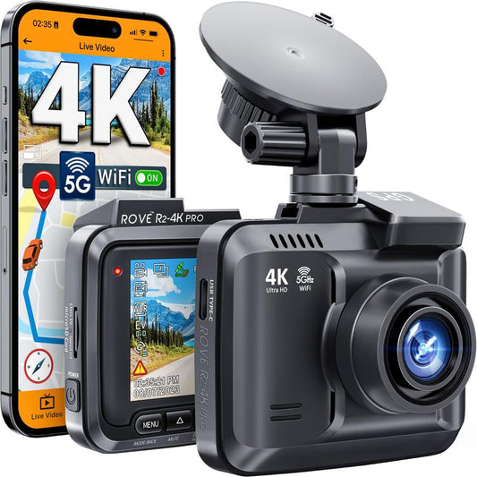 ROVE R2-4K PRO Dash Camera for Cars Ultra-Hd 2160P Dash Cam with Built-In 5G Wi-Fi, GPS, Supercapacitor, Super Night Vision, 24H Auto Trigger Parking Monitor, G-Sensor, Loop Recording, Supports 512GB Max
